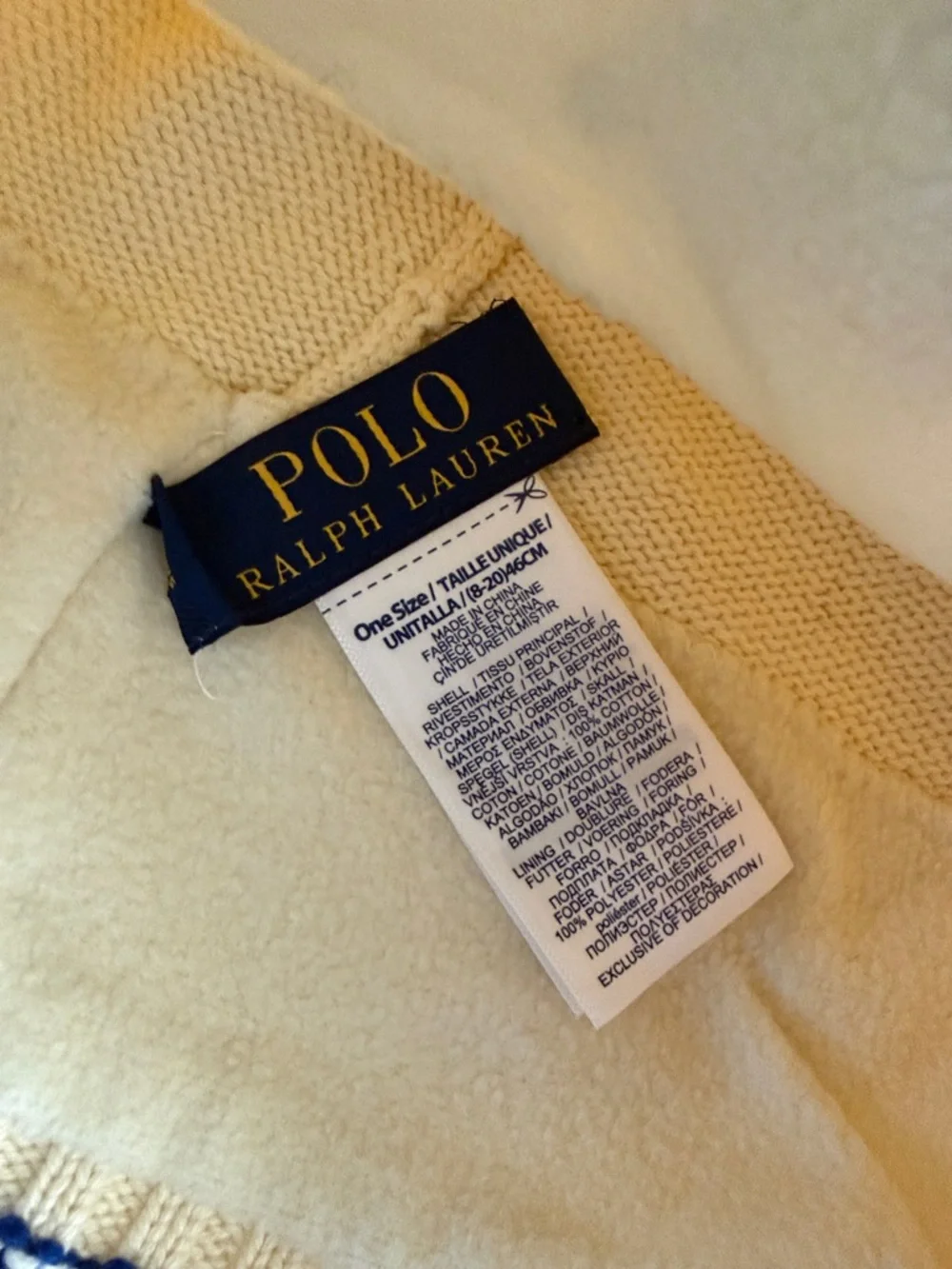 Polo by Ralph Lauren cream and Blue Hat and Scarf Set Big Bear Ski size 8-20 kid